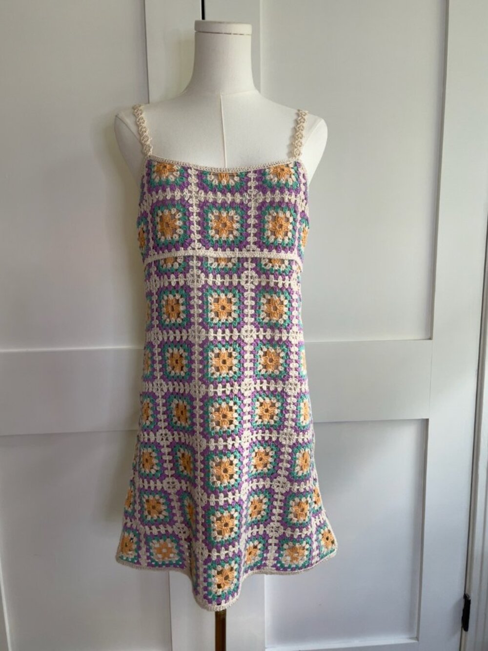 Zara Crochet Granny Square Mini Dress Multicolor Size Medium